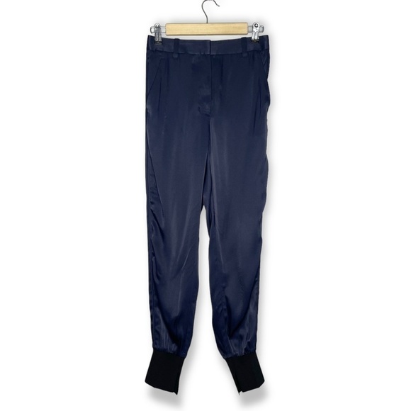 3.1 Phillip Lim High Rise Satin Jogger Pant Navy Blue Side Panel Tailored Size 2 - Picture 5 of 16